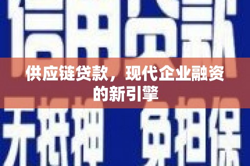 昭苏供应链贷款，现代企业融资的新引擎