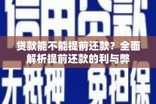 昭苏贷款能不能提前还款？全面解析提前还款的利与弊