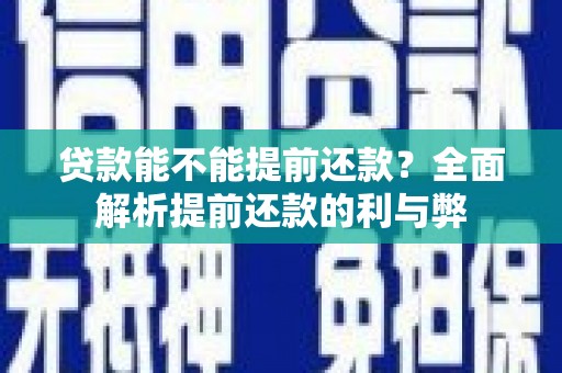 昭苏贷款能不能提前还款？全面解析提前还款的利与弊